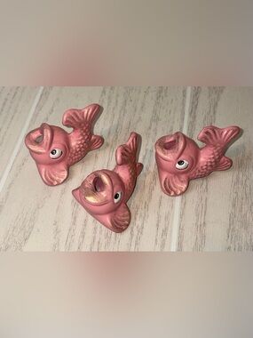 Lot of 3 Pink Ceramic Fish Tooth Pick Holders Mid Century Modern